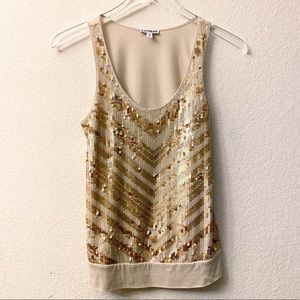 Express Gold & Cream Sequin Tank Top sz XS